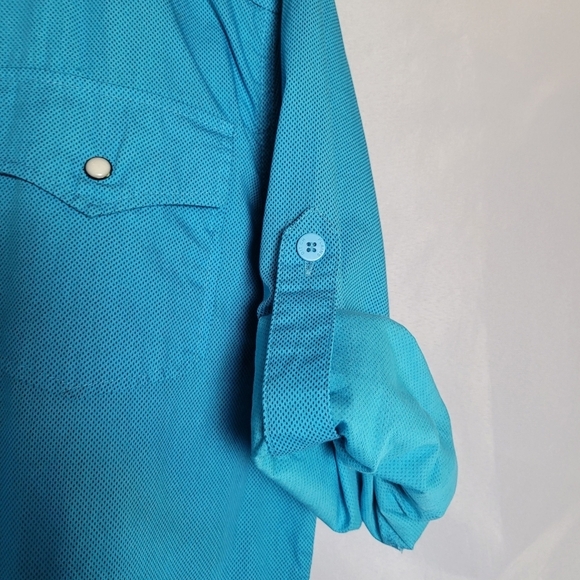 Ditch Plains Men's Blue Micro Dot Roll Tab Sleeve Pearl Snap Shirt Size Large - Picture 3 of 11